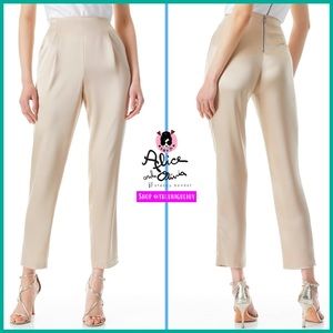 Alice + Olivia Jessie Slim Beige Sand Cropped Ankle Satin Pant
